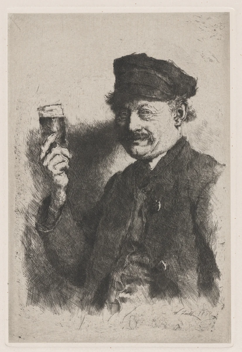The Drinker (Portrait of Wirts Rauecker) by Wilhelm Leibl, print, 1874