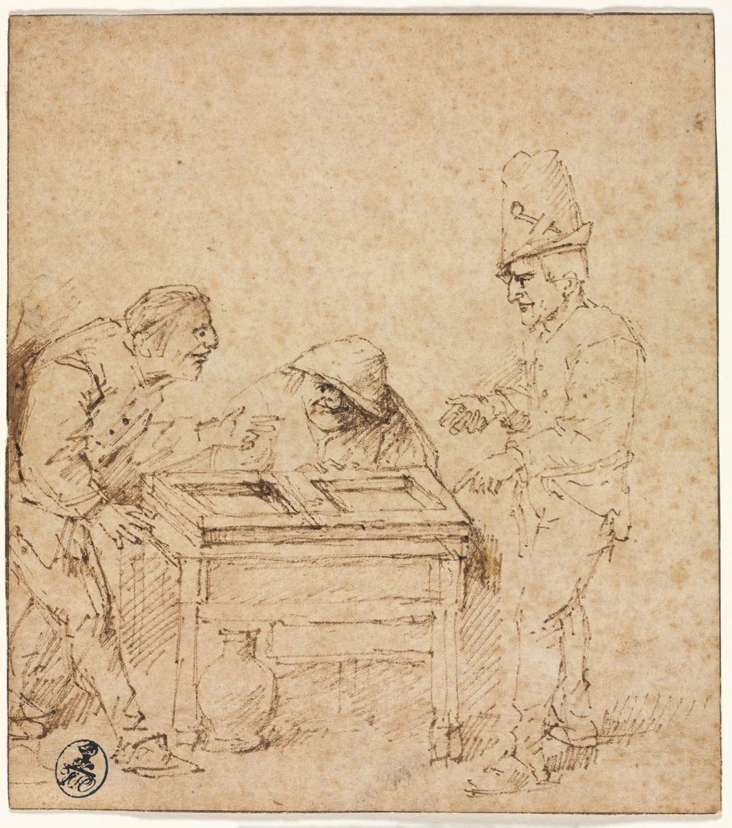 The Tric-Trac Players by Philips de Koninck, drawing, 1655-1665