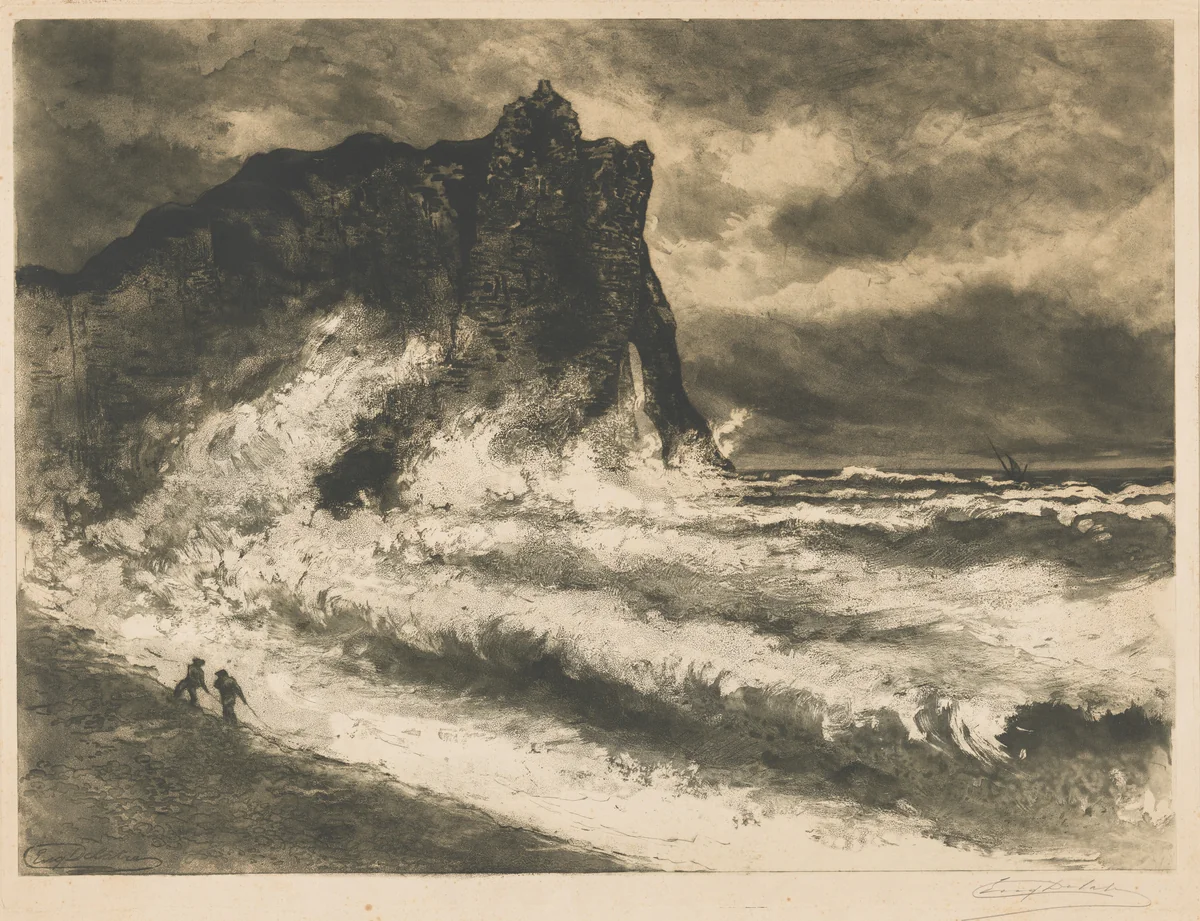 Gust of Wind at Étretat (Coup de vent à Étretat) by Eugène Delâtre, print, 1893-1903