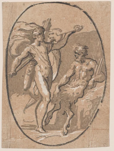 The contest between Apollo and Marysas by Niccolò Vicentino, print, 1535-1545