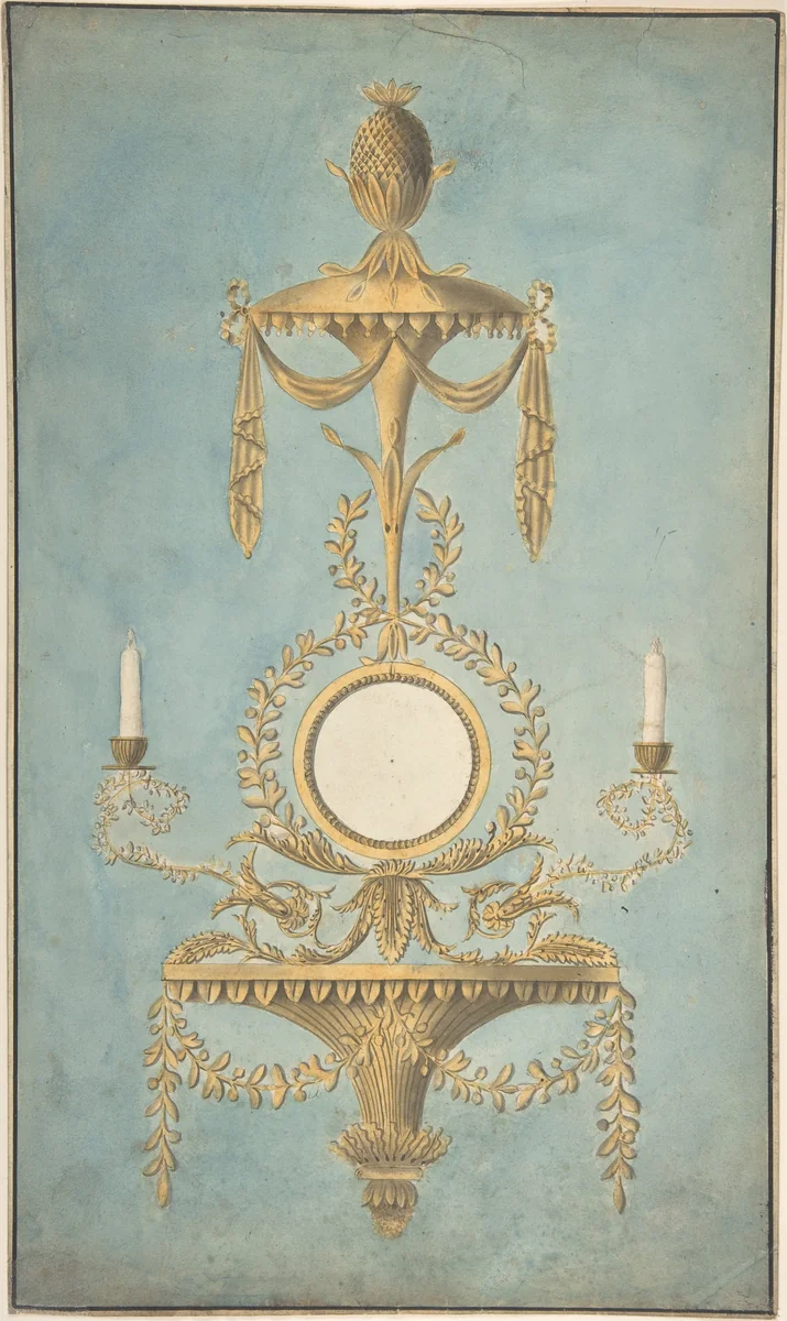 Design for a Sconce with a Mirror by John Yenn, drawing, 1770-1821