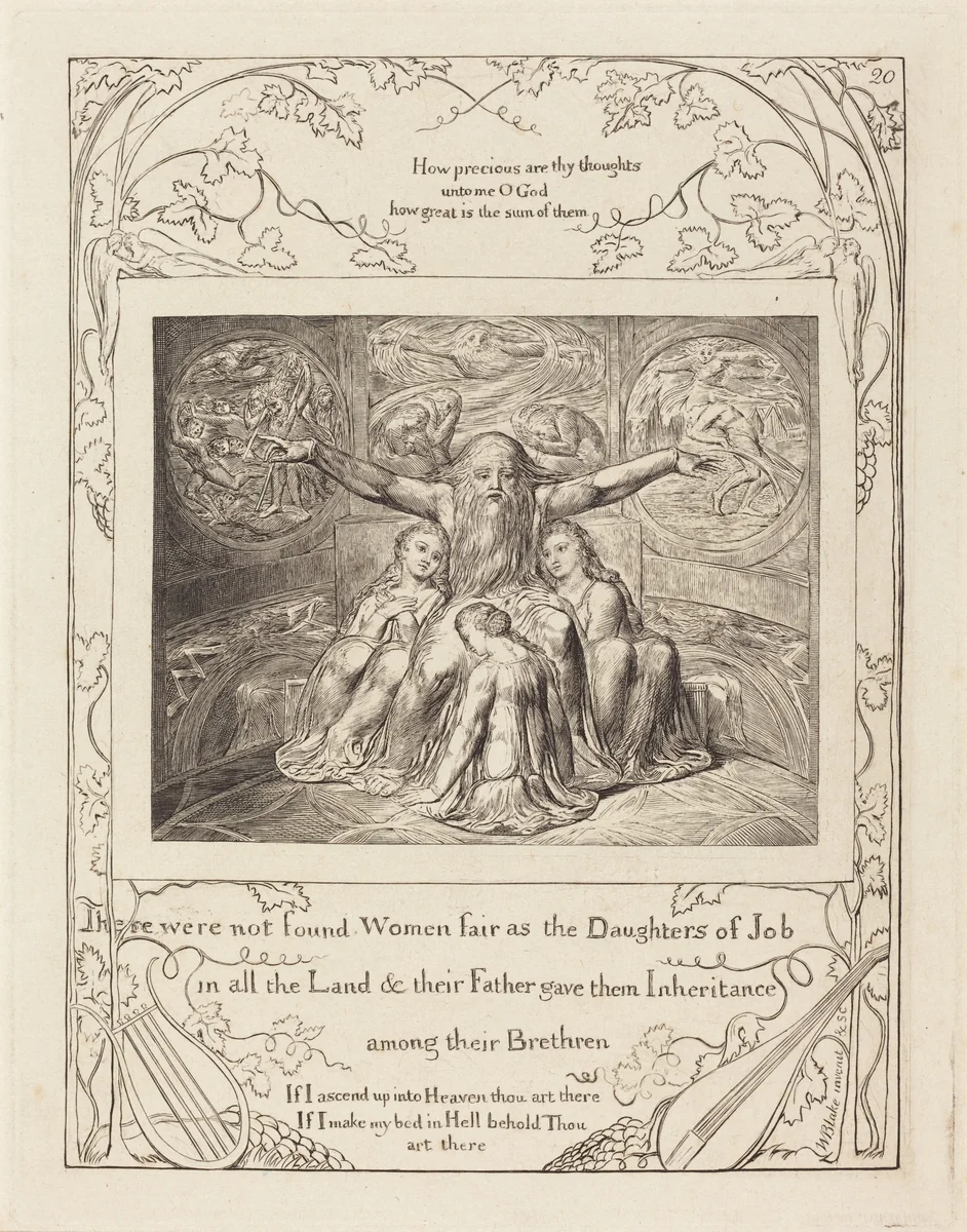 Job and His Daughters by William Blake, print, 1825
