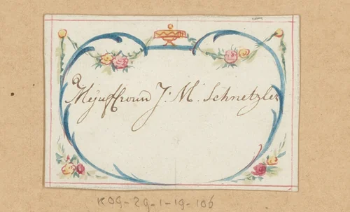 Bruiloftskaart voor 'Mejuffrouw J: M: Schnetzler' by anonymous, drawing, 1780-1800