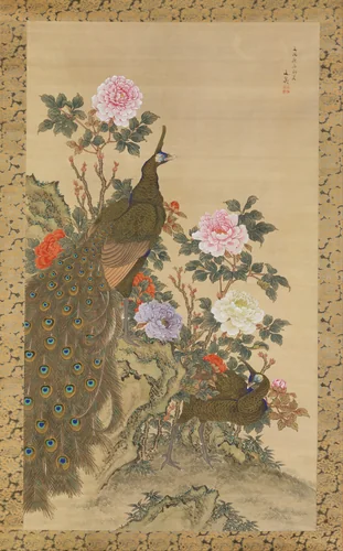 Peacocks and Peonies by Tani Bunchō (谷文晁), painting, 1810-1830