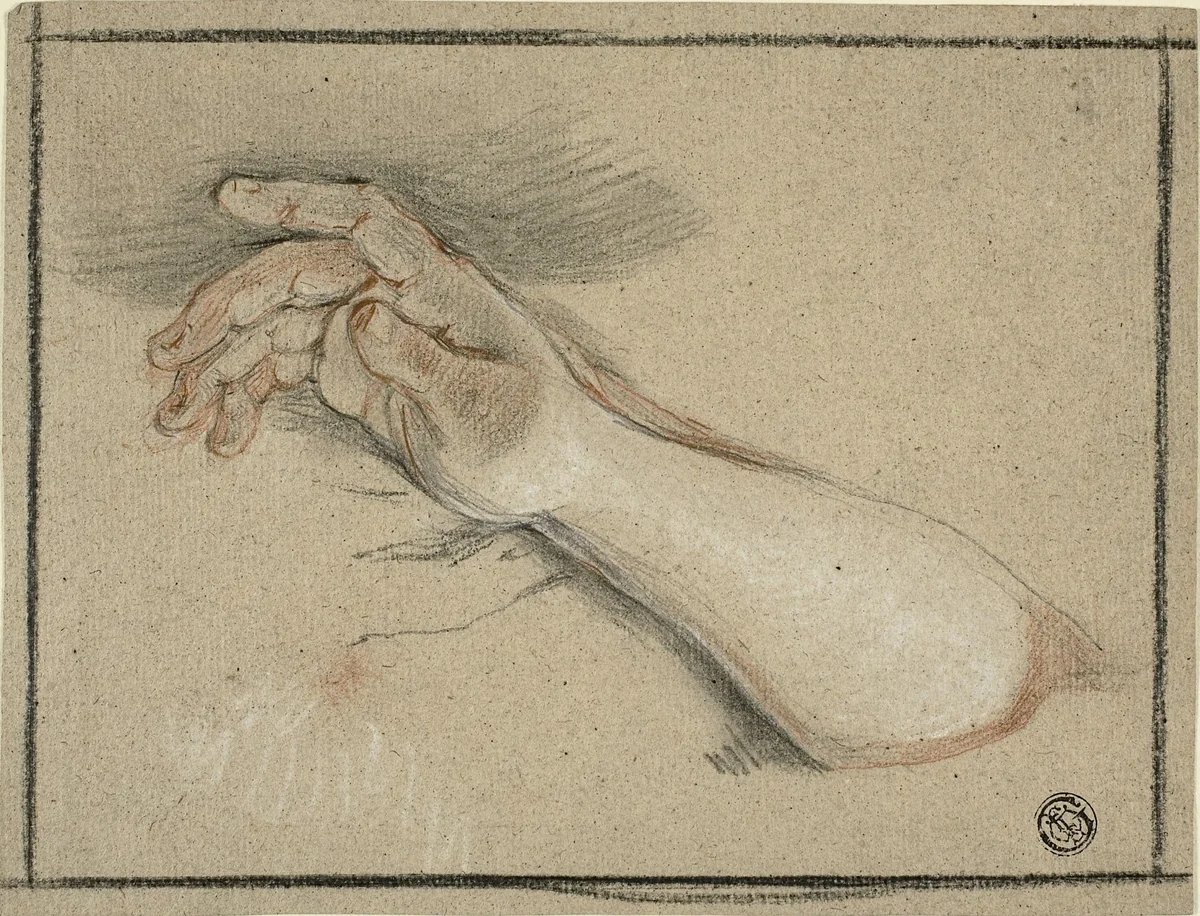 Hand and Forearm by Antoine Coypel, drawing, 1681-1722