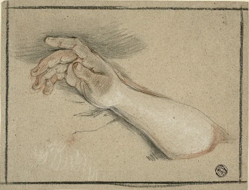 Hand and Forearm by Antoine Coypel, drawing, 1681-1722