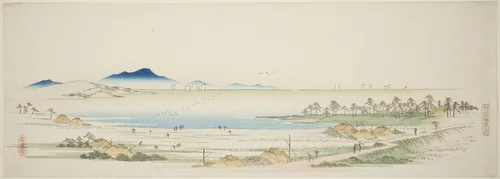 Salt Beach at Gyotoku (Gyotoku shiohama no zu), from an untitled series of famous views of the Edo suburbs by Utagawa Hiroshige (歌川広重), print, 1834-1845