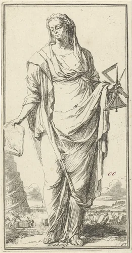 Personificatie van de bouwkunst by Arnold Houbraken, print, 1710-1719