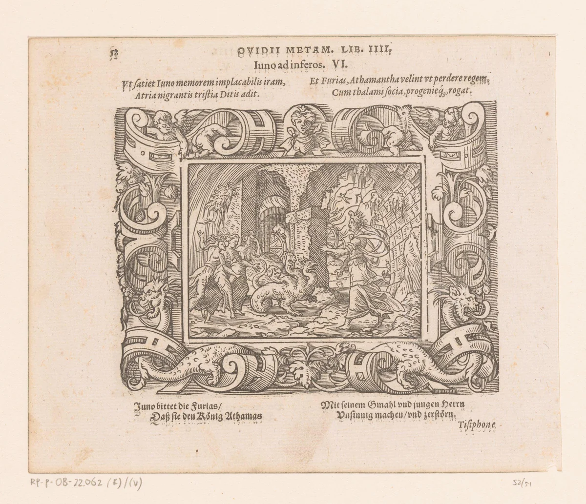 Juno en de Furiën bij de poort van de Hades by Virgilius Solis, print, 1569