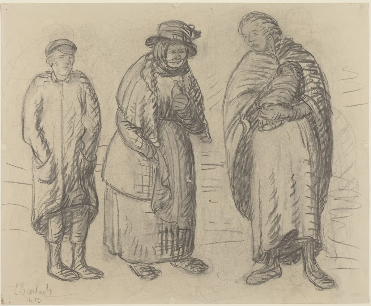 Three Figures by Ernst Barlach, drawing, 1913