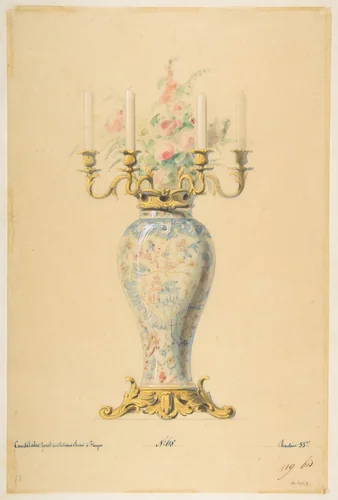 Design for a Vase with Candelabra by anonymous, drawing, 1800-1899