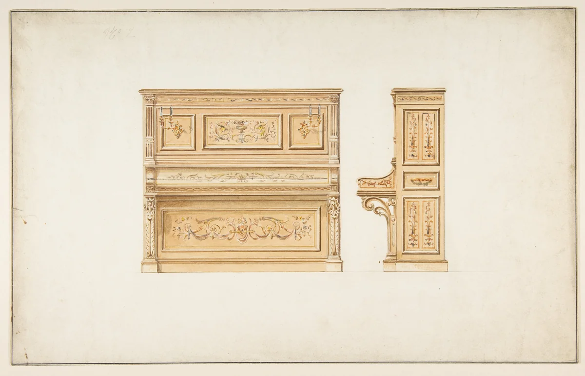 Design for a Piano by anonymous, drawing, 1800-1899