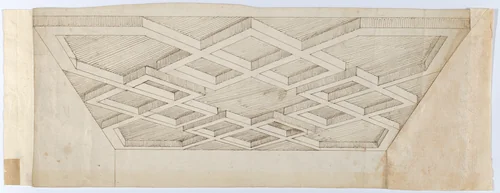 Three Design for Ornament & Architecture: Perspectival Rendering of a Ceiling; Two Sheets of Rocaille Designs by anonymous, drawing, 1725-1765