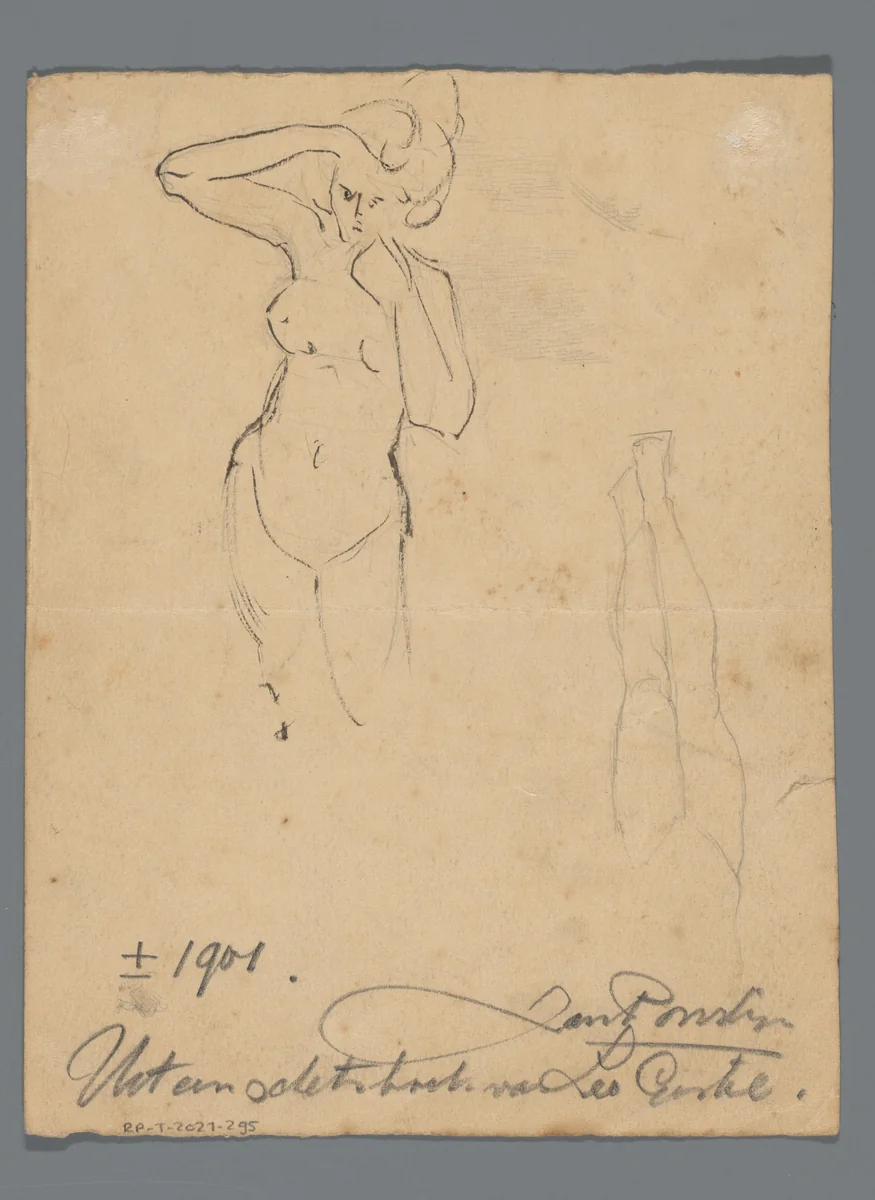 Paar benen en ontbloot bovenlichaam van een vrouw by Leo Gestel, drawing, 1901