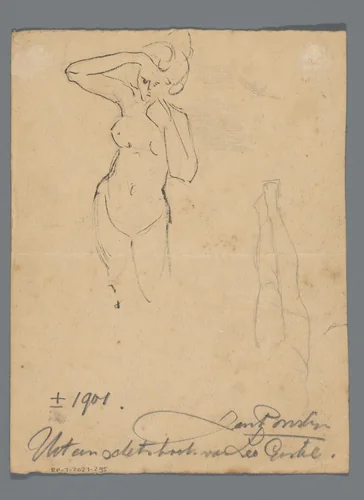 Paar benen en ontbloot bovenlichaam van een vrouw by Leo Gestel, drawing, 1901