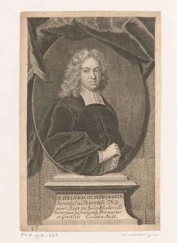 Portret van Heinrich Pipping by Martin Bernigeroth, print, 1713