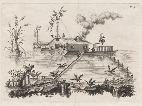 A House on Water, and a New Way to Summon Geese by the Beat of a Drum by Filippo Morghen, print, 1764-1774