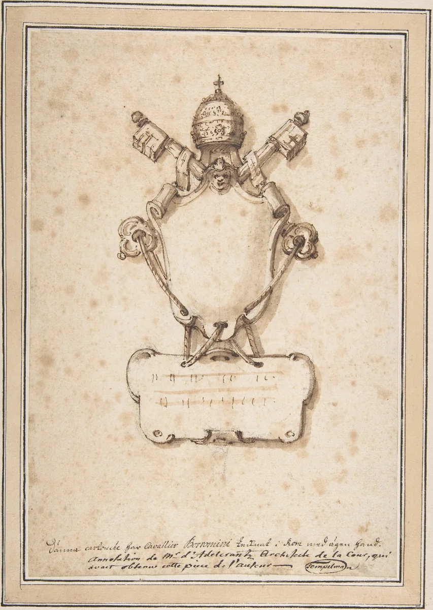 Papal Cartouche by Carl Frederick Adelcrantz, drawing, 1740-1741