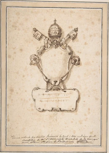 Papal Cartouche by Carl Frederick Adelcrantz, drawing, 1740-1741