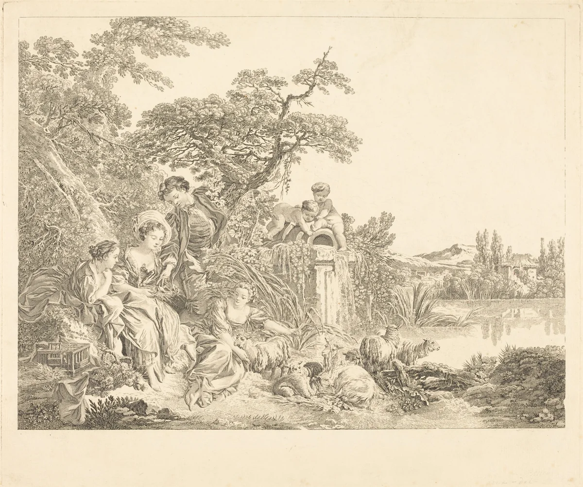 Les présents du berger by Louis-Simon Lempereur; François Boucher, print, 1773