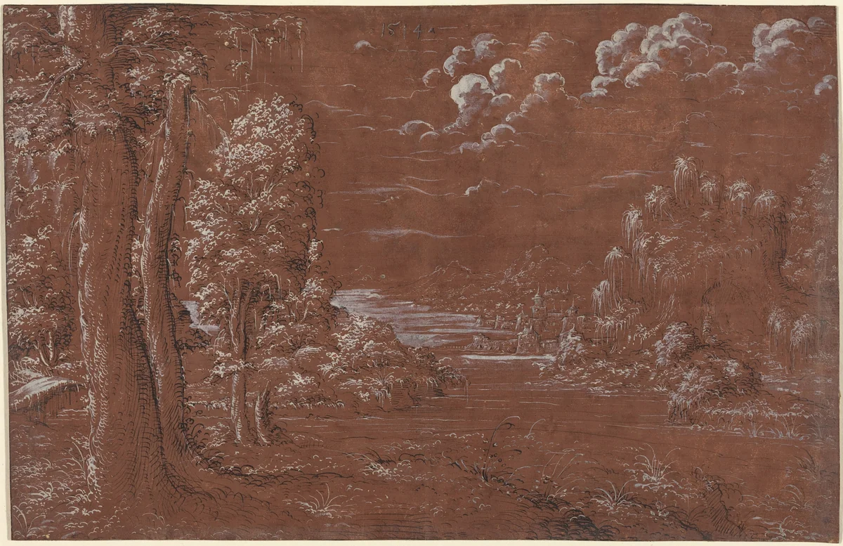 River Landscape by German 16th Century, drawing, 1544