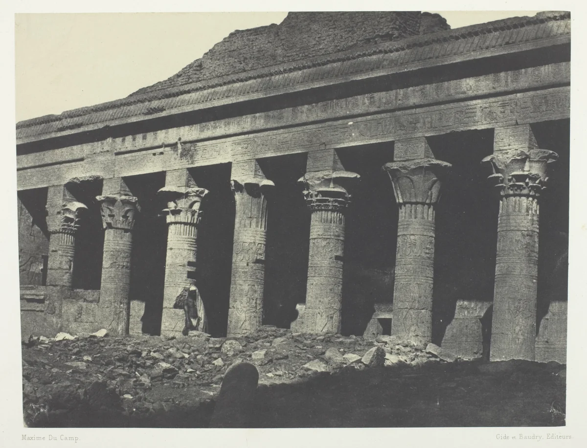 Grand Temple d'Isis à Philoe, Galerie Orientale; Nubie, plate 73 from the album "Egypte, Nubie, Palestine et Syrie" (1852) by Maxime Du Camp, photograph, 1849-1851
