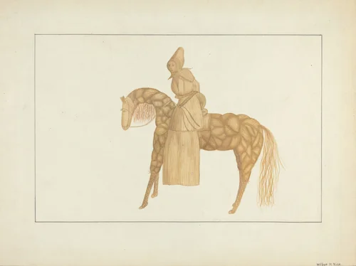 Corn Husk Doll on Horse by Wilbur M Rice, index of american design, 1935-1942