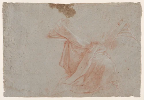 Double-sided Sheet: (recto) Study of Draperies; (verso) Study of a Standing Female Nude in a Beckoning PoseTurned toward Left. by Giacomo Zoboli, drawing, 1700-1767