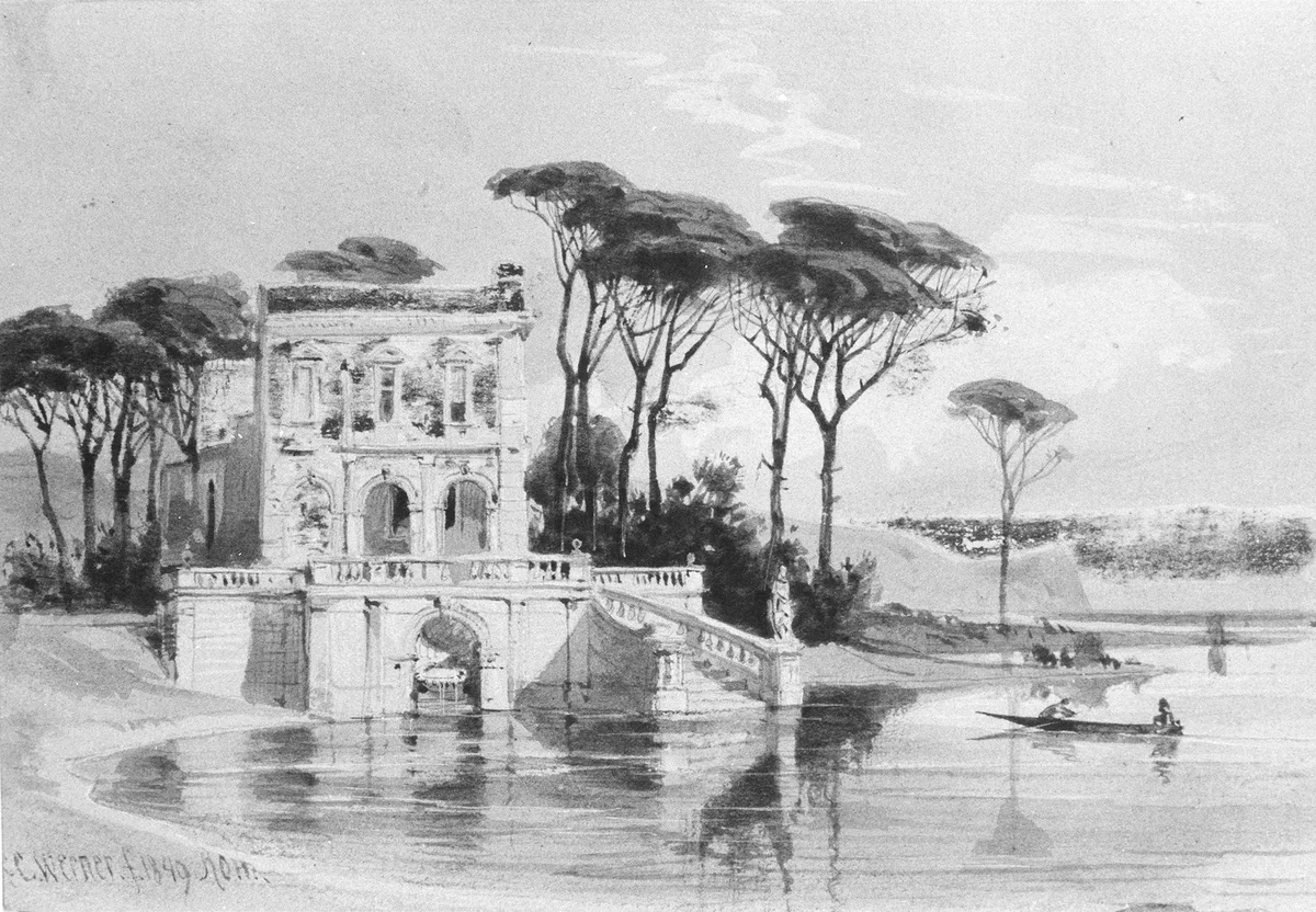 Italian Lake Scene with Villa (from Cropsey Album) by Carl Friedrich Heinrich Werner, artwork, 1849