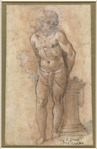 Christus aan de geselpaal by anonymous, drawing, 1550-1599