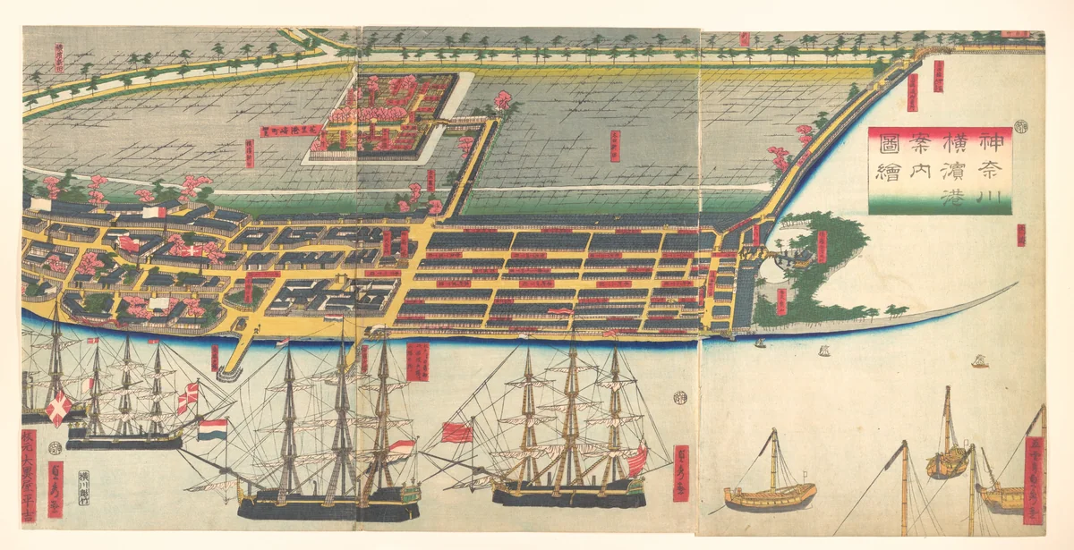 Pictorial Guide to Yokohama Harbor by Utagawa Sadahide, print, 1860