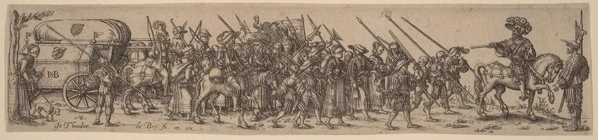 The Baggage Train with the Sergeant-Major by Johann Theodor de Bry, Sebald Beham, print, 1561-1623