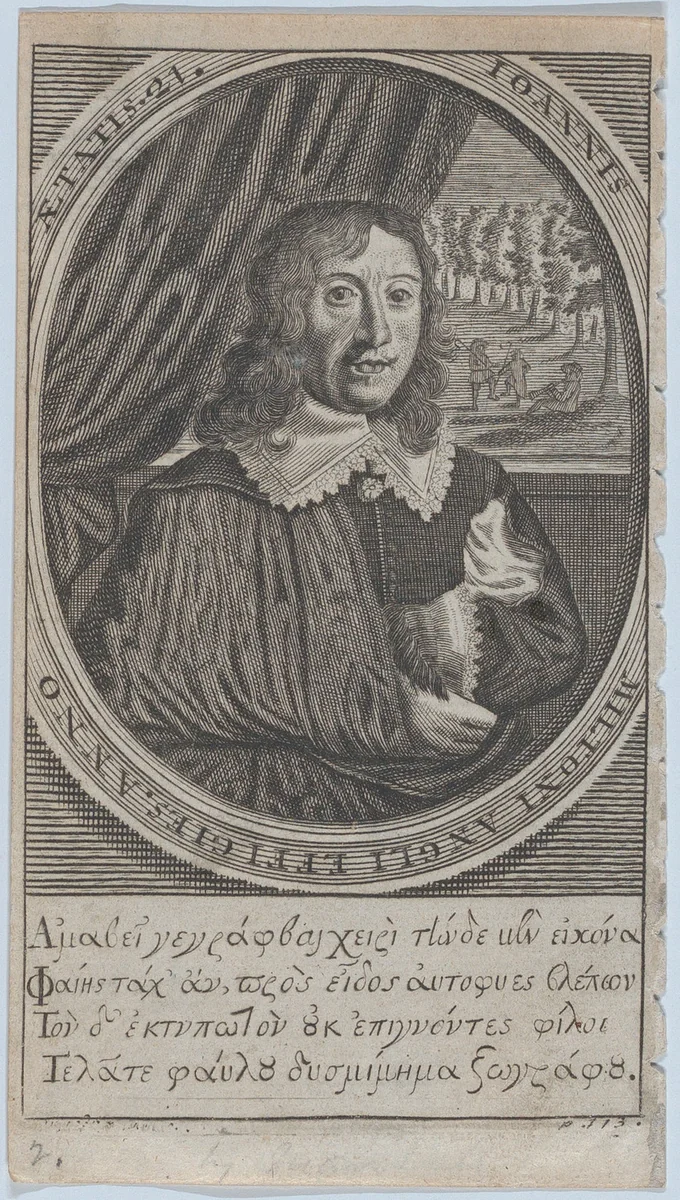 John Milton, Age 21 (frontispiece: Paradise Regained) by Michael Vandergucht, print, 1747