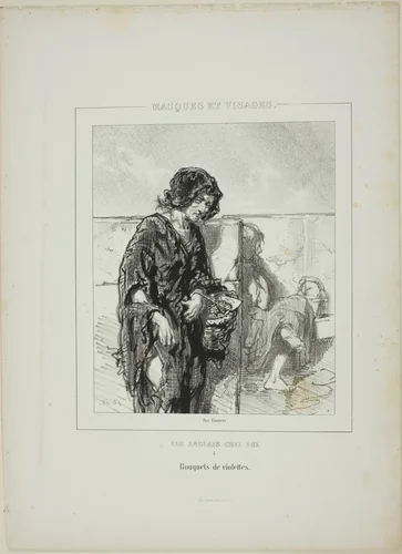 Les anglais chez eux: Bouquets de violettes. by Paul Gavarni, print, 1852
