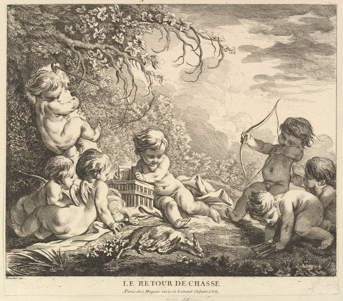 The Return from the Hunt by Pierre Alexandre Aveline, print, 1733-1743