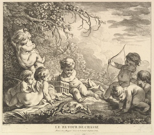 The Return from the Hunt by Pierre Alexandre Aveline, print, 1733-1743