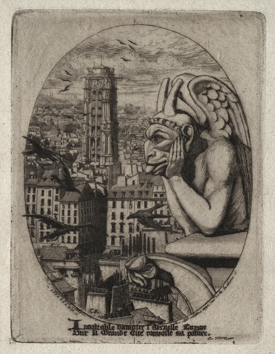 Etchings of Paris: The Gargoyle by Charles Meryon, print, 1853