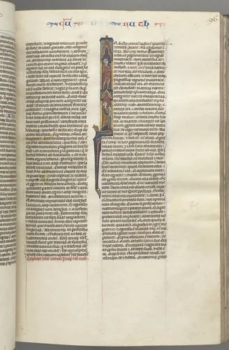 Fol. 96r, Ruth, Historiated Initial I with Elimilech and Naomi. by Unknown, book, 1270-1300
