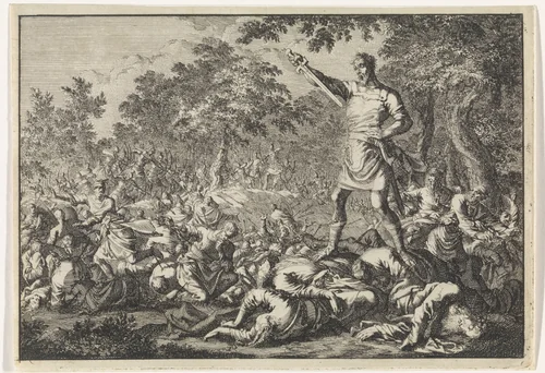 Simon doodt zijn familie en zichzelf by Jan Luyken, print, 1704
