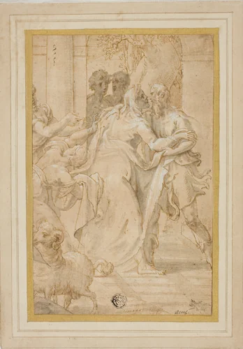 The Meeting of Joachim and Anna at the Golden Gate by Girolamo Mazzola Bedoli, drawing, 1551-1555