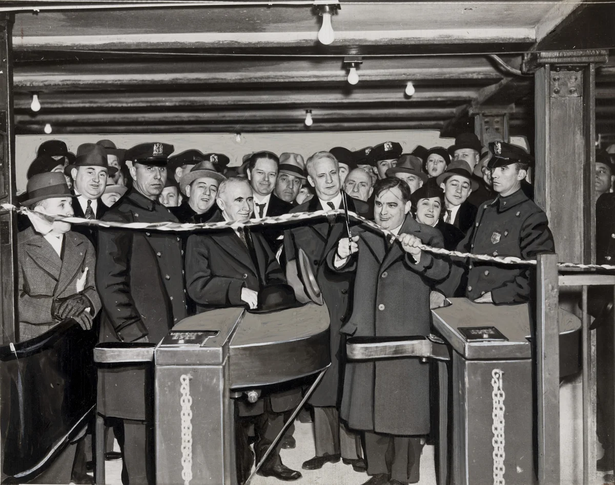 "Mayor La Guardia Cutting the Ribbon" by Times Wide World Photos, photograph, 1936