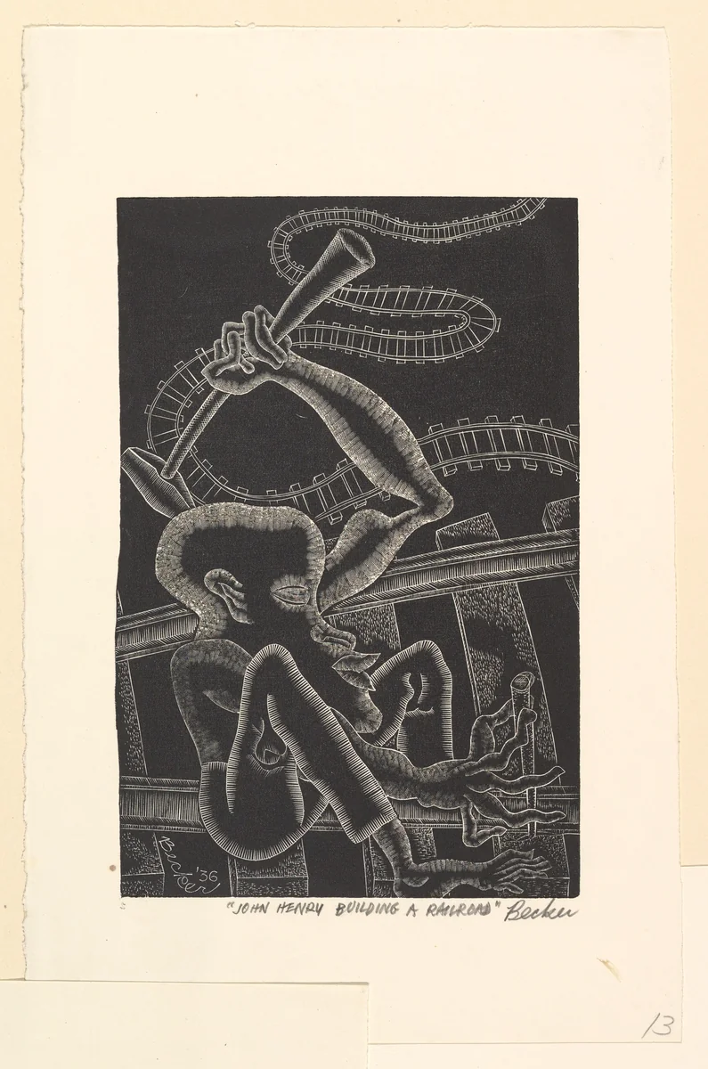 John Henry Building A Railroad by Fred Becker, print, 1936