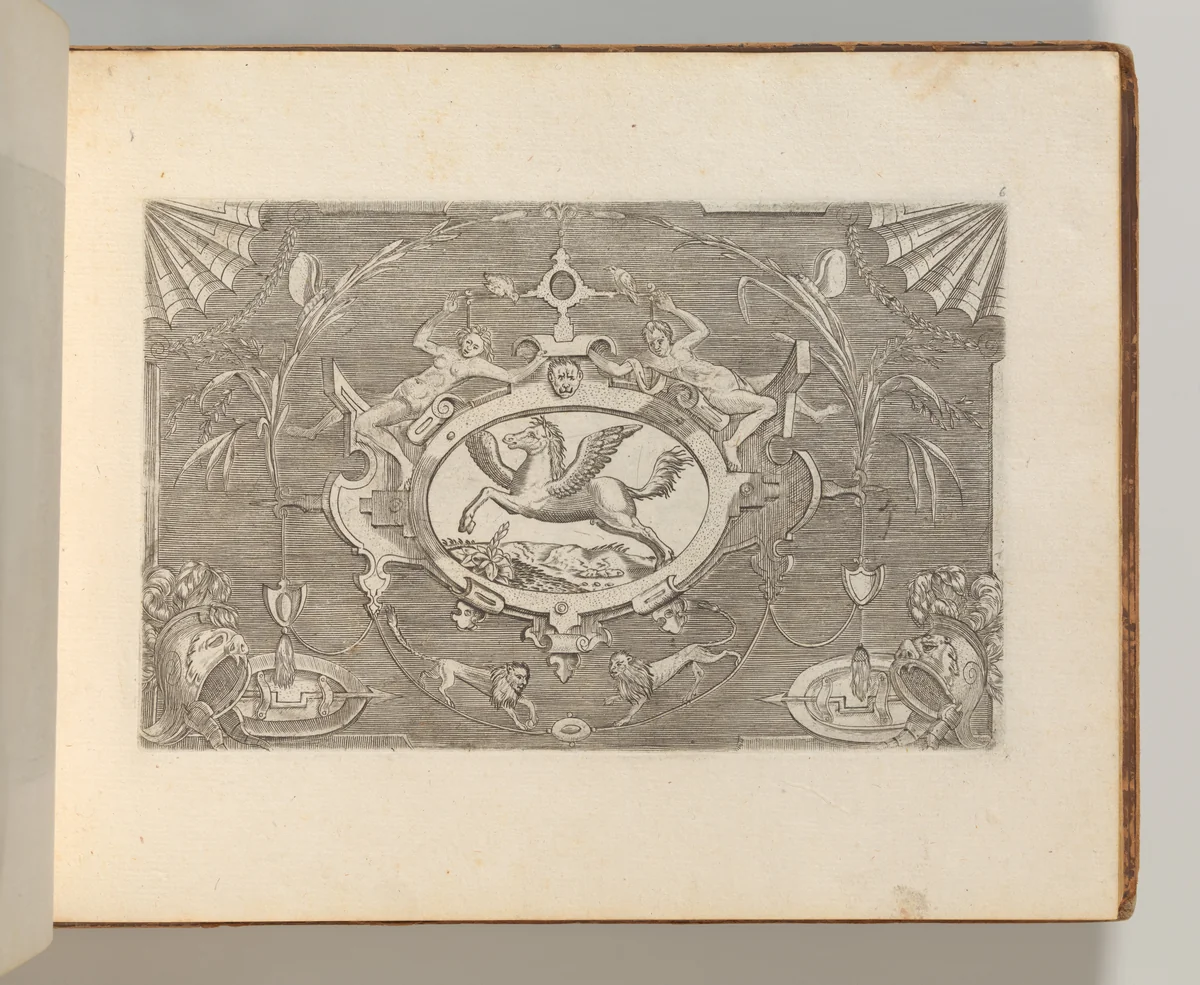 Targhe ed altri ornati di varie e capricciose invenzioni (Cartouches and other ornaments of various and capricious invention, page 6) by Jacob Floris, book, 1773
