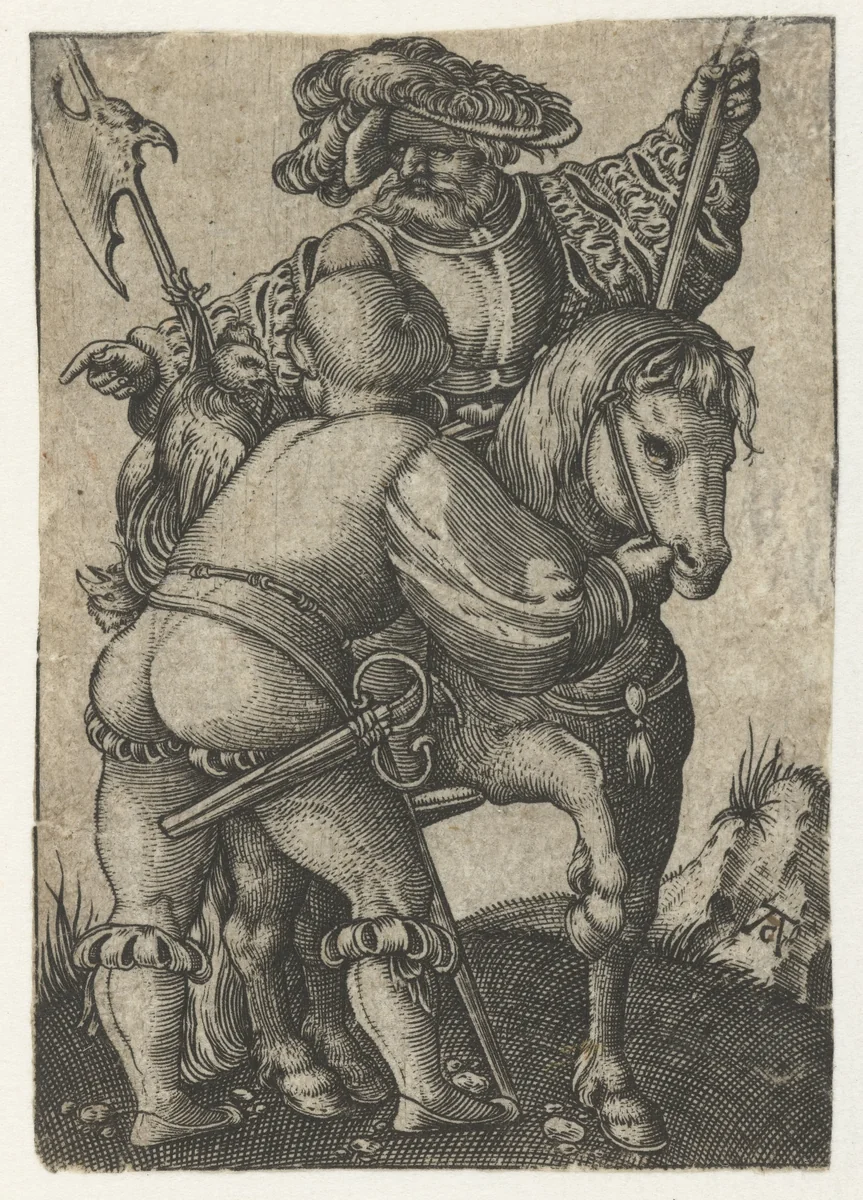 Ruiter en voetknecht by Unknown, print, 1520-1562