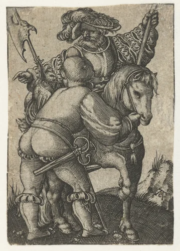 Ruiter en voetknecht by Unknown, print, 1520-1562
