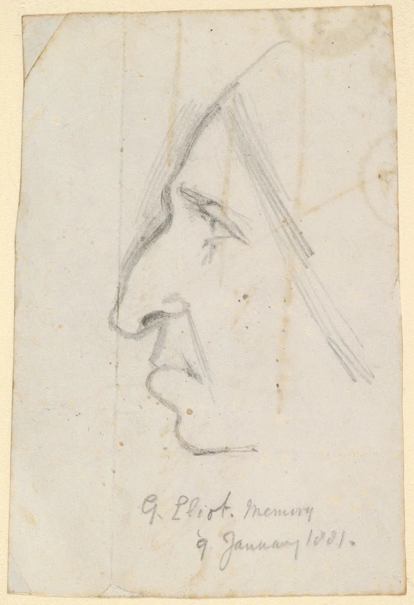 Portrait of George Eliot, seen in profile to the left by George Richmond, drawing, 1881