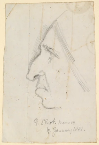 Portrait of George Eliot, seen in profile to the left by George Richmond, drawing, 1881