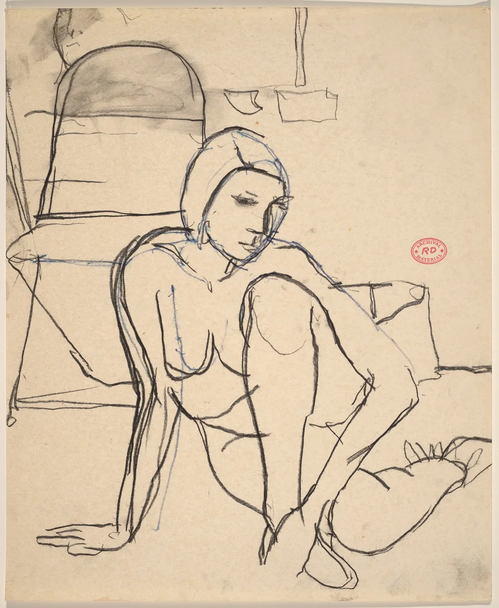 Untitled [female nude seated on the floor] by Richard Diebenkorn, drawing, 1955-1967