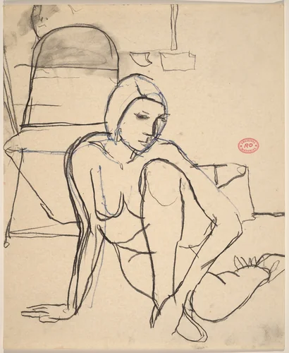 Untitled [female nude seated on the floor] by Richard Diebenkorn, drawing, 1955-1967