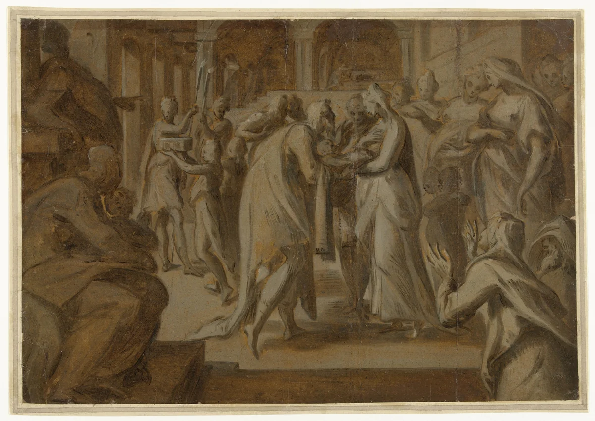 Presentatie van Christus in de tempel by Anthonie Blocklandt, drawing, 1542-1583